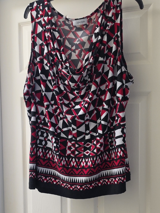 Calvin Klein Tops - Calvin Klein Red Black White Geometric Drape Neck Camisole